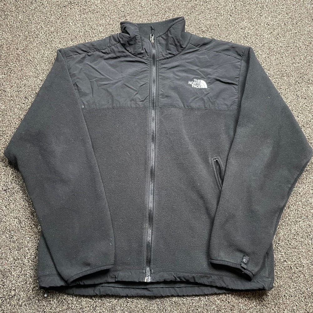 The North Face Mens Full Zip Fleece Jacket Black Nylon Overlay Size Medium